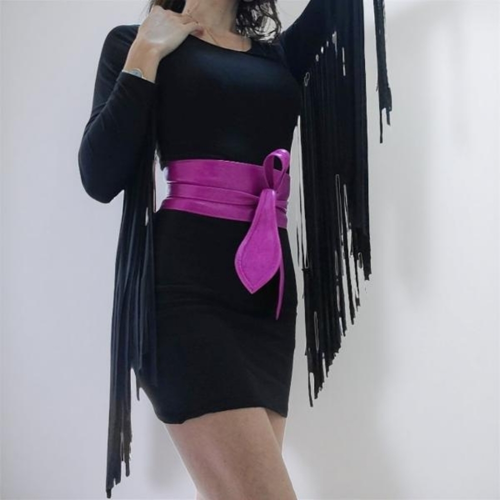 Lotus Unique Black Fringe Mini Dress/Tunic